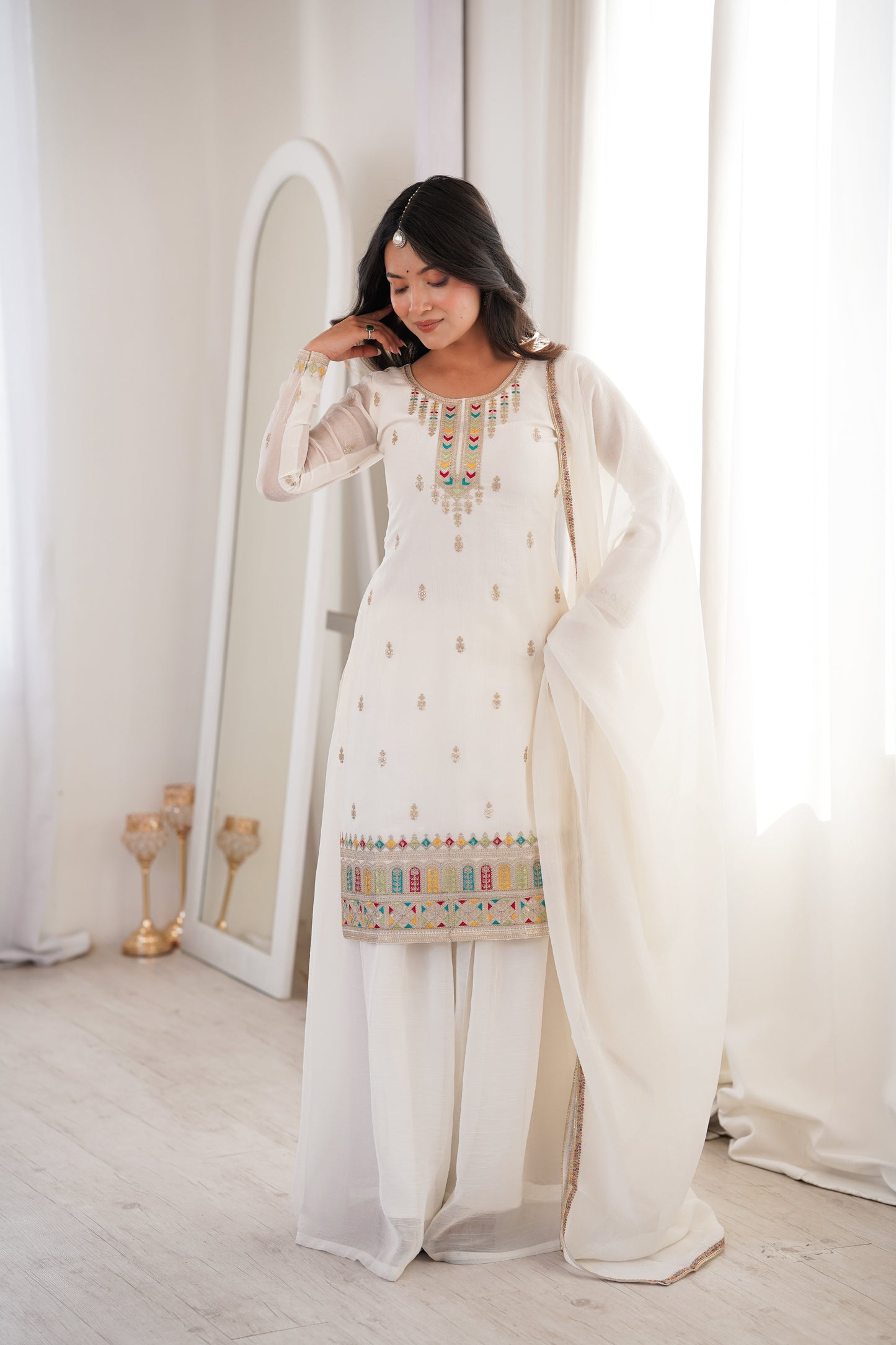 Premium Crunchy Silk Sharara Suit Set with Heavy Embroidery & Sequins Work – Fully Stitched Ethnic Party Wear