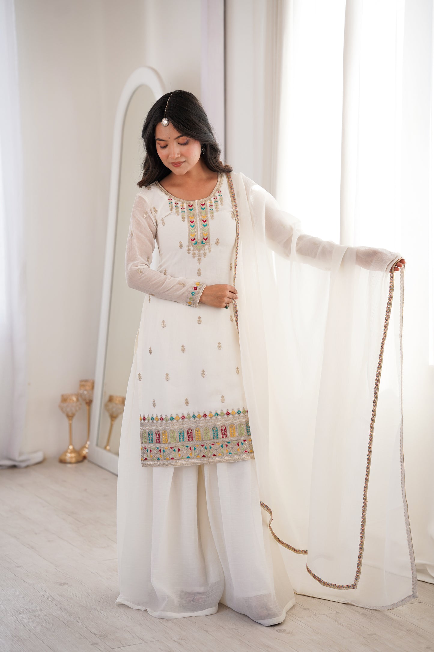 Premium Crunchy Silk Sharara Suit Set with Heavy Embroidery & Sequins Work – Fully Stitched Ethnic Party Wear
