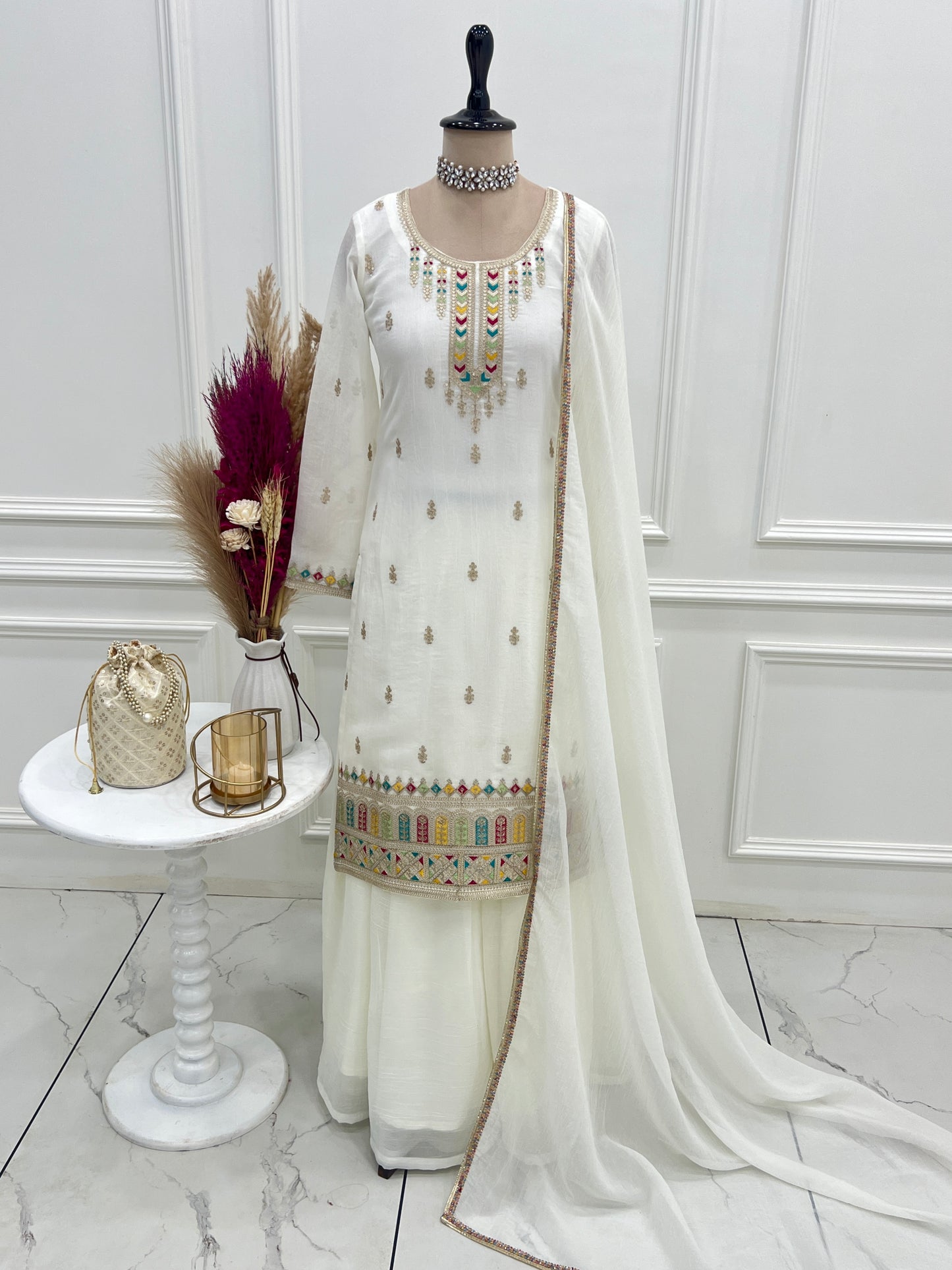 Premium Crunchy Silk Sharara Suit Set with Heavy Embroidery & Sequins Work – Fully Stitched Ethnic Party Wear