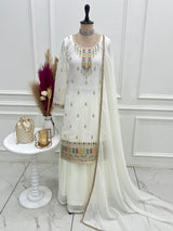 Premium Crunchy Silk Sharara Suit Set with Heavy Embroidery & Sequins Work – Fully Stitched Ethnic Party Wear