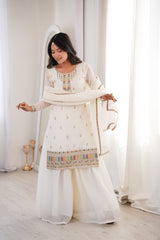 Heavy Embroidered Crunchy Silk Sharara Suit with Dupatta – Wedding & Festive Wear for Women
