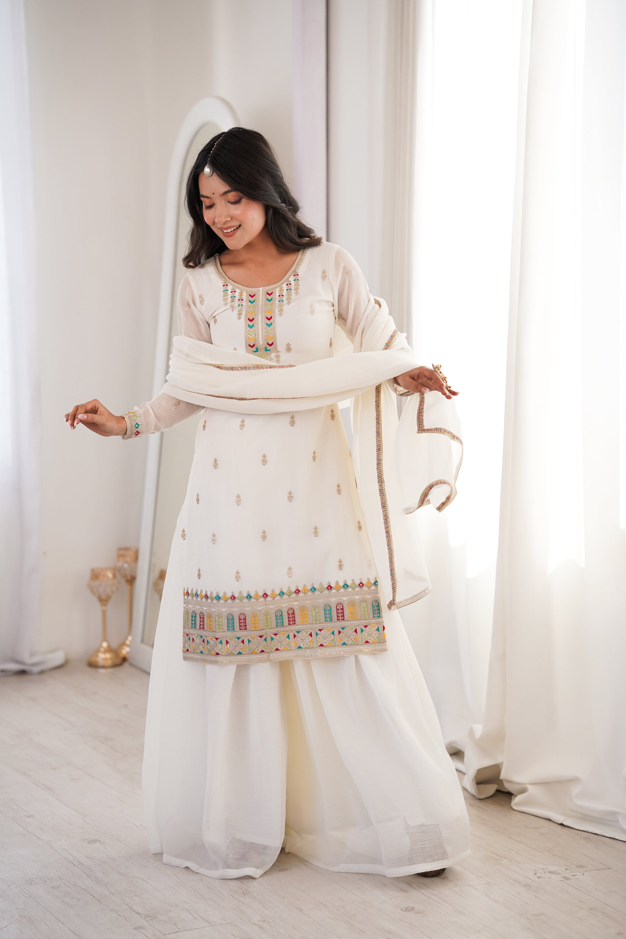Heavy Embroidered Crunchy Silk Sharara Suit with Dupatta – Wedding & Festive Wear for Women