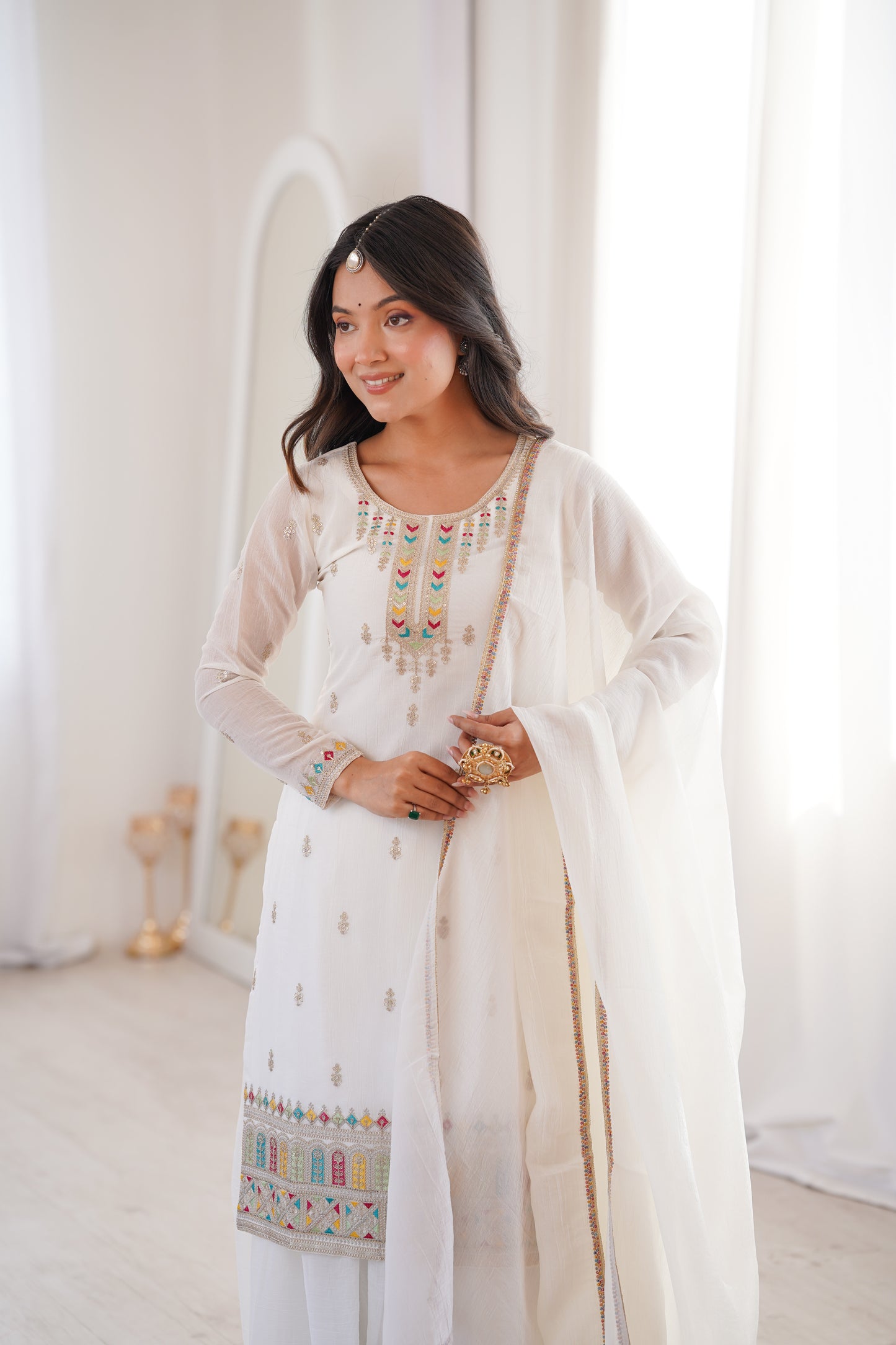 Premium Crunchy Silk Sharara Suit Set with Heavy Embroidery & Sequins Work – Fully Stitched Ethnic Party Wear