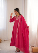 Heavy Roman Shimmer Silk Anarkali Suit Set with Dori, Zari & Sequence Work – 4 Meter Flare Gown