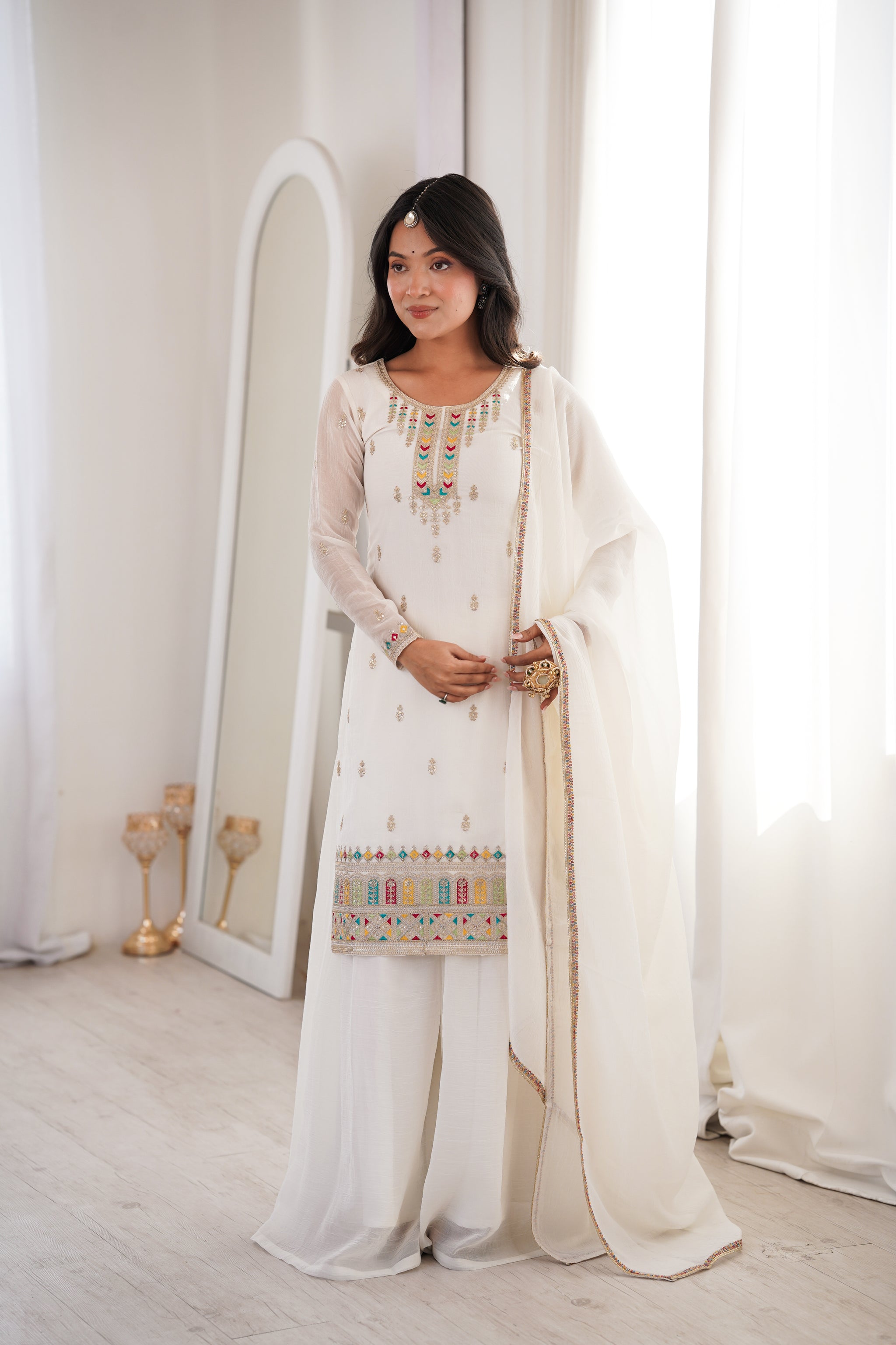 Premium Crunchy Silk Sharara Suit Set with Heavy Embroidery & Sequins Work – Fully Stitched Ethnic Party Wear