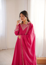 Heavy Roman Shimmer Silk Anarkali Suit Set with Dori, Zari & Sequence Work – 4 Meter Flare Gown