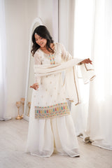 Designer Crunchy Silk Kurta Sharara Set with Dori, Thread & Zari Embroidery – Ready to Wear Festive Outfit