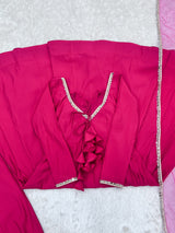 Premium Pure Roman Silk Chanderi Anarkali Gown Set with 4 Meter Flare, Lace Work & Net Dupatta