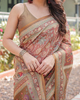 Floral & Bird Motif Mauve-Pink Saree with Designer Tassel Pallu