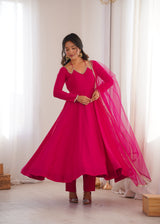 Premium Pure Roman Silk Chanderi Anarkali Gown Set with 4 Meter Flare, Lace Work & Net Dupatta