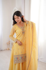 Premium Crunchy Silk Sharara Suit Set with Heavy Embroidery & Sequins Work – Fully Stitched Ethnic Party Wear