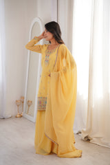 Premium Crunchy Silk Sharara Suit Set with Heavy Embroidery & Sequins Work – Fully Stitched Ethnic Party Wear