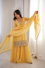 Premium Crunchy Silk Sharara Suit Set with Heavy Embroidery & Sequins Work – Fully Stitched Ethnic Party Wear