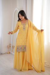 Premium Crunchy Silk Sharara Suit Set with Heavy Embroidery & Sequins Work – Fully Stitched Ethnic Party Wear