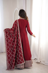 Heavy Blooming Vichitra Silk Anarkali Gown with Full Kali Pattern & Embroidered Dupatta