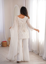 Elegant Embroidered Crunchy Silk Straight Kurta Set with Bell Bottom Palazzo
