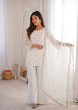 Elegant Embroidered Crunchy Silk Straight Kurta Set with Bell Bottom Palazzo