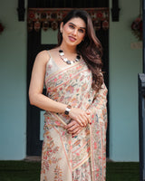 Premium Handloom Floral Saree with Heritage Bird Motif Pallu and Tassels