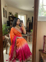 Designer Wedding Wear Satin Saree with 3mm Sequence Work & Fully Stitched Heavy Jhal Blouse