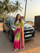 Designer Wedding Wear Satin Saree with 3mm Sequence Work & Fully Stitched Heavy Jhal Blouse