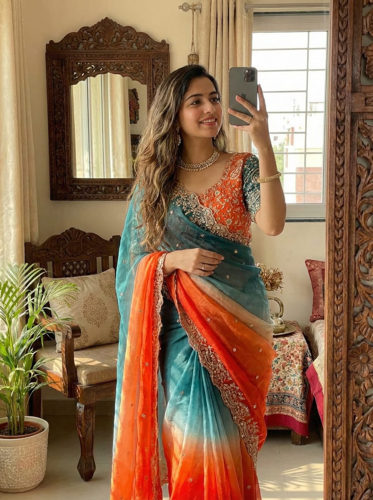 Designer Wedding Wear Satin Saree with 3mm Sequence Work & Fully Stitched Heavy Jhal Blouse