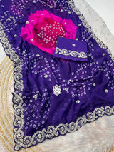 Premium Georgette Multi Colour Bandhani Saree with Intricate Pitta & Sequence Work