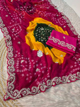 Premium Georgette Multi Colour Bandhani Saree with Intricate Pitta & Sequence Work