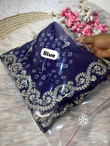 Premium Georgette Multi Colour Bandhani Saree with Intricate Pitta & Sequence Work