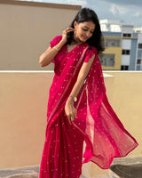 Premium Viscose Georgette Designer Saree Featuring Elegant Embroidery for Weddings and Parties