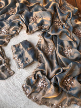 Handcrafted Space Silk Saree with Sequin & Bead Embellishments | Scalloped Border Work