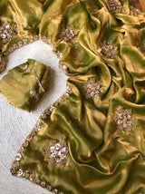 Handcrafted Space Silk Saree with Sequin & Bead Embellishments | Scalloped Border Work