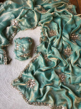 Handcrafted Space Silk Saree with Sequin & Bead Embellishments | Scalloped Border Work