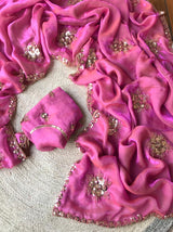 Handcrafted Space Silk Saree with Sequin & Bead Embellishments | Scalloped Border Work
