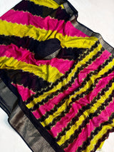 Premium Soft Dola Silk Saree with Foil Work Patta and Contrast Zari Weaving Hamsa Border