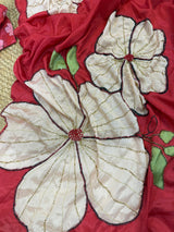 Designer Floral Print Rasmalai Silk Saree with Handwork,Zari Stitch& Pearl Border