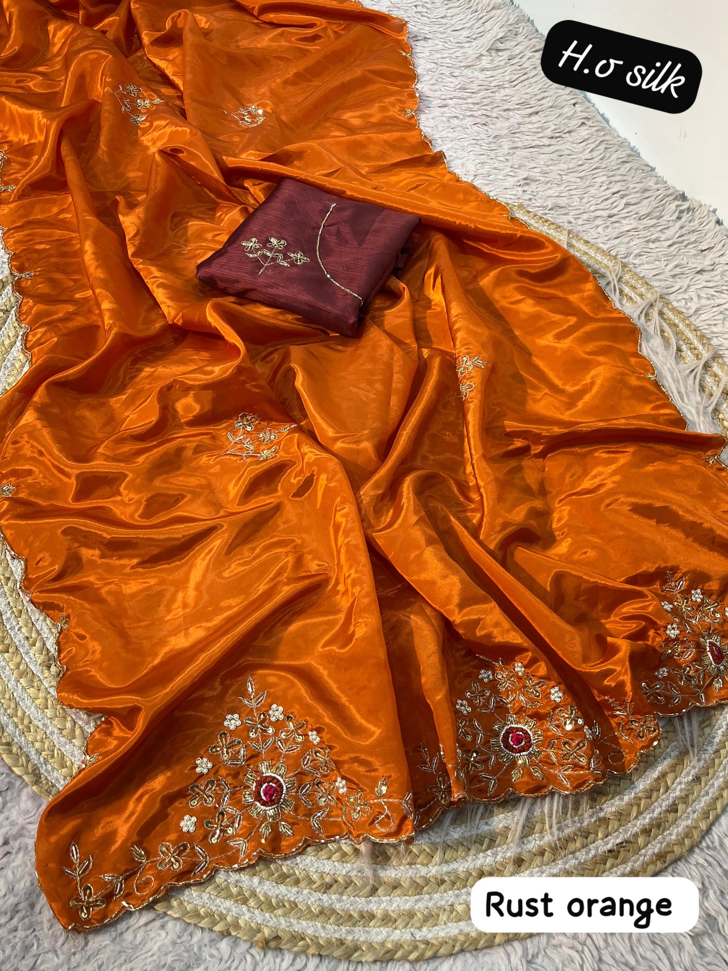 HO Silk Saree with Zardozi Handwork & Khatli Cut Work Border