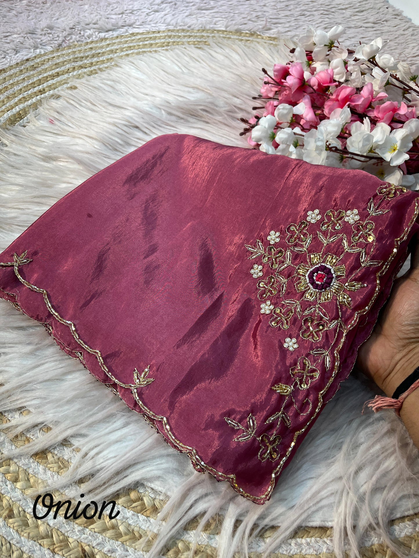 HO Silk Saree with Zardozi Handwork & Khatli Cut Work Border