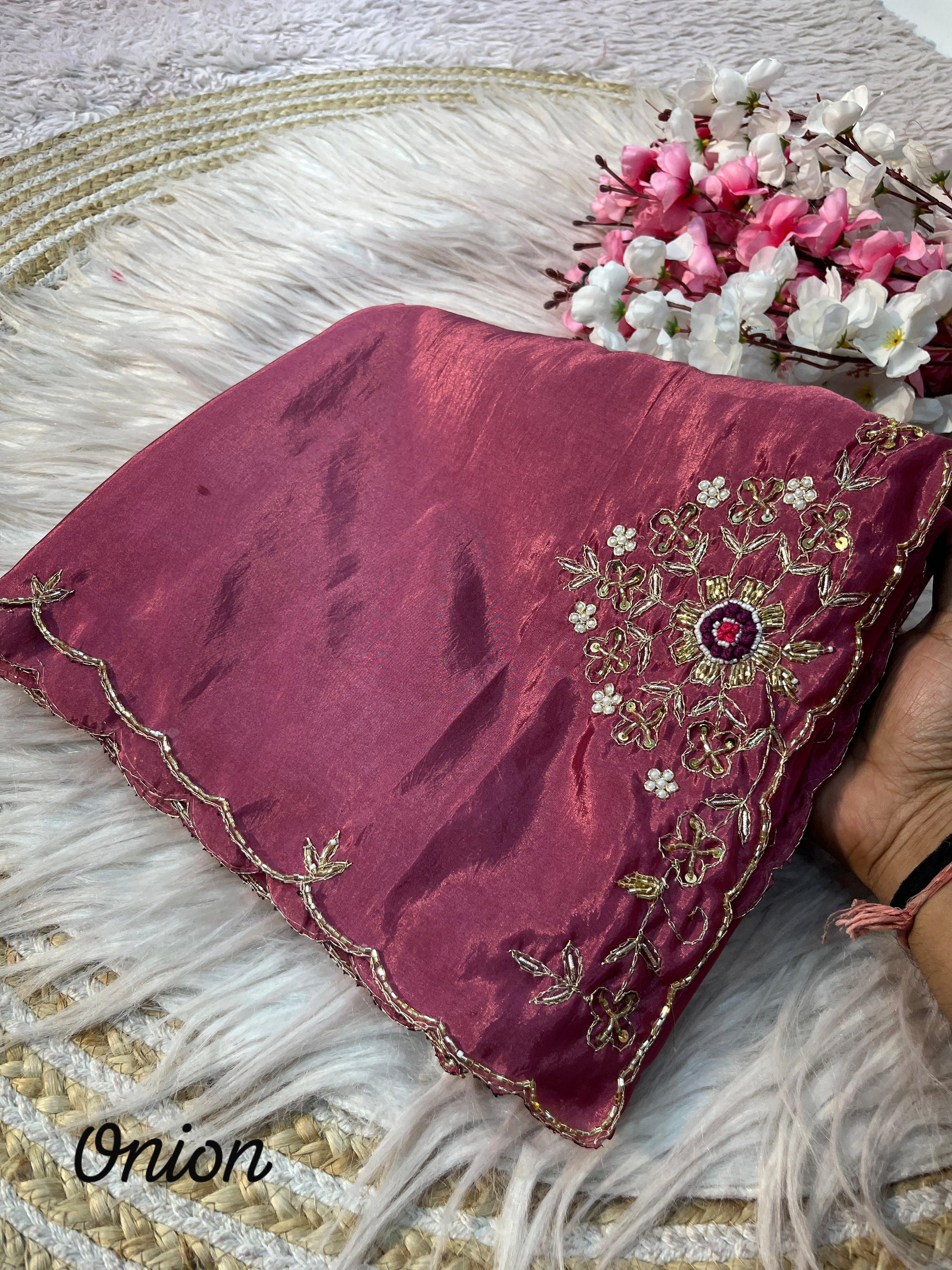 HO Silk Saree with Zardozi Handwork & Khatli Cut Work Border