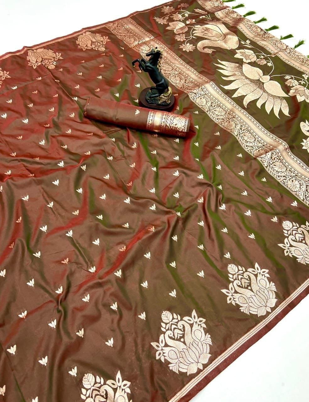 Rajlaxmi Paithani Soft Banarasi Silk Saree with Zari Weaving Swan Motifs & Designer Pallu