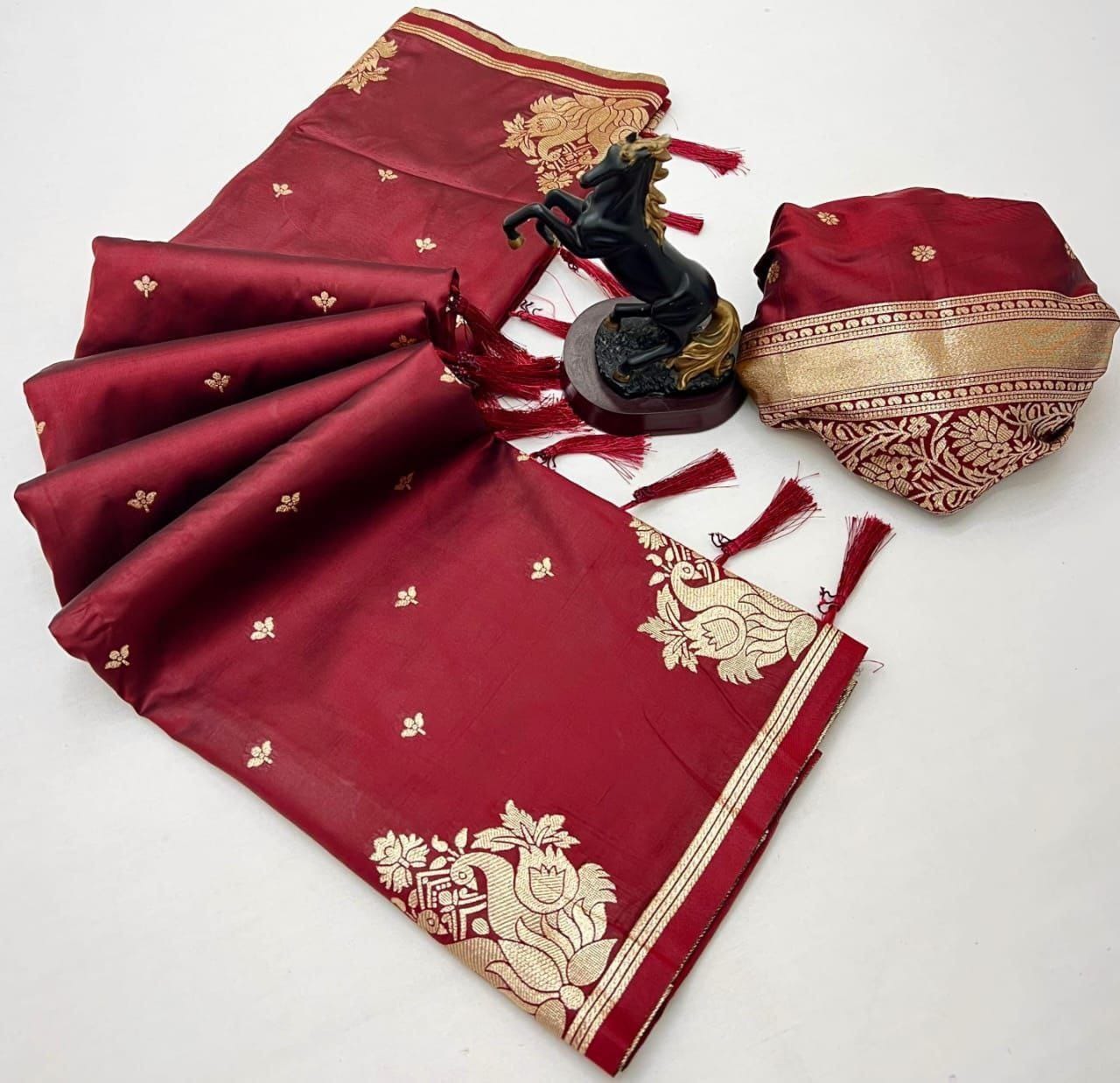 Rajlaxmi Paithani Soft Banarasi Silk Saree with Zari Weaving Swan Motifs & Designer Pallu