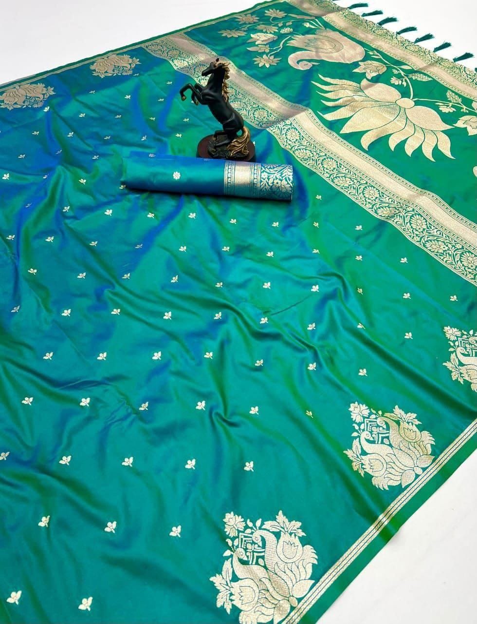 Rajlaxmi Paithani Soft Banarasi Silk Saree with Zari Weaving Swan Motifs & Designer Pallu