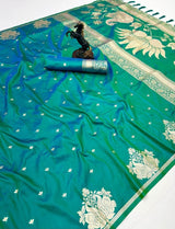 Rajlaxmi Paithani Soft Banarasi Silk Saree with Zari Weaving Swan Motifs & Designer Pallu