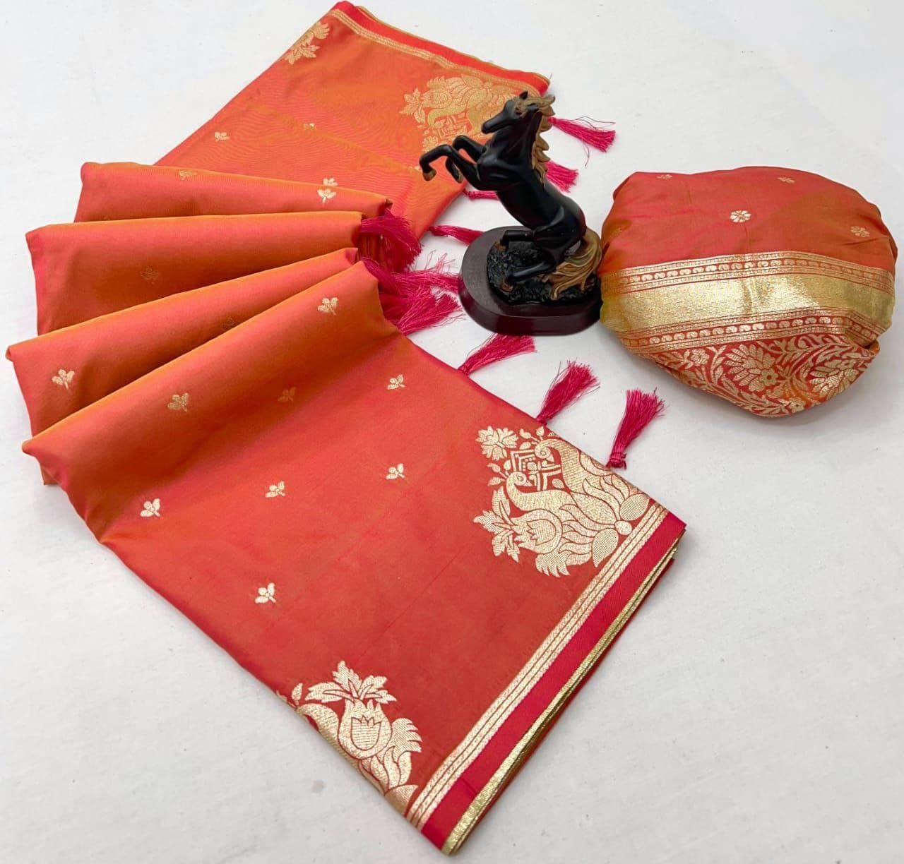 Rajlaxmi Paithani Soft Banarasi Silk Saree with Zari Weaving Swan Motifs & Designer Pallu