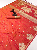 Rajlaxmi Paithani Soft Banarasi Silk Saree with Zari Weaving Swan Motifs & Designer Pallu
