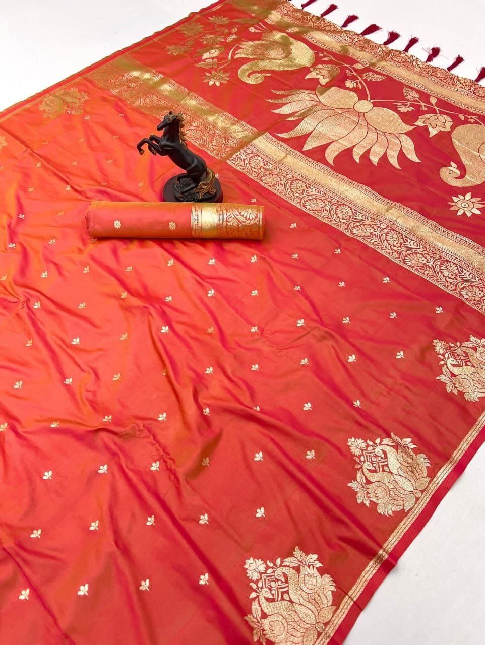 Rajlaxmi Paithani Soft Banarasi Silk Saree with Zari Weaving Swan Motifs & Designer Pallu