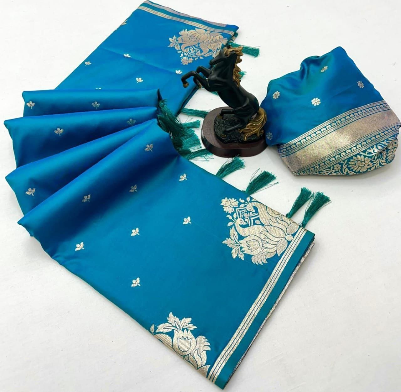 Rajlaxmi Paithani Soft Banarasi Silk Saree with Zari Weaving Swan Motifs & Designer Pallu