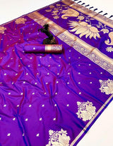Rajlaxmi Paithani Soft Banarasi Silk Saree with Zari Weaving Swan Motifs & Designer Pallu