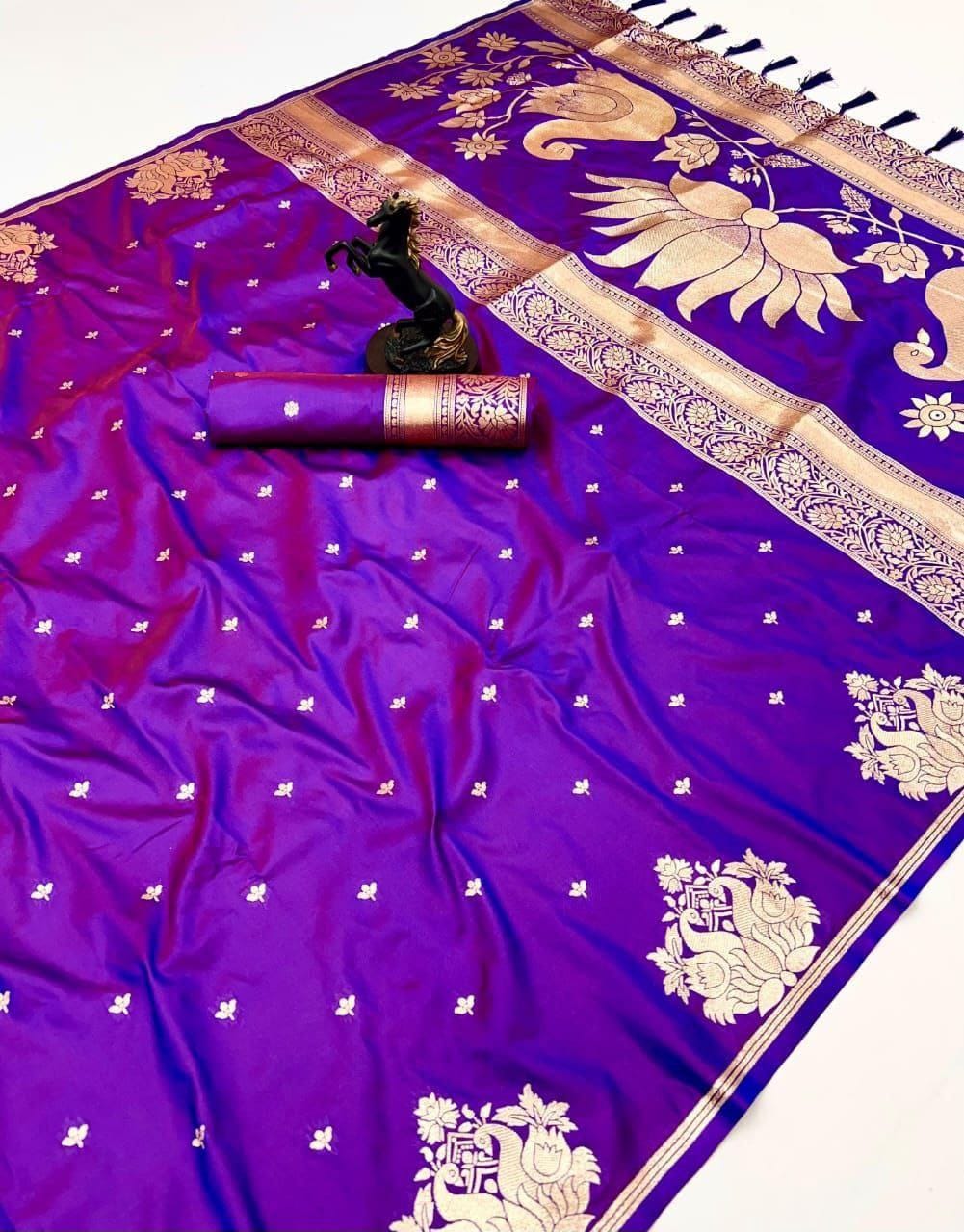 Rajlaxmi Paithani Soft Banarasi Silk Saree with Zari Weaving Swan Motifs & Designer Pallu