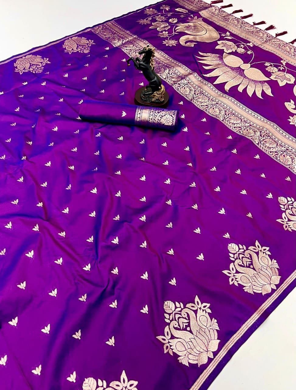 Rajlaxmi Paithani Soft Banarasi Silk Saree with Zari Weaving Swan Motifs & Designer Pallu