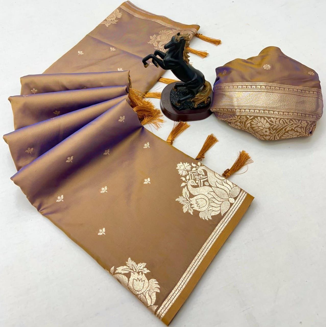 Rajlaxmi Paithani Soft Banarasi Silk Saree with Zari Weaving Swan Motifs & Designer Pallu